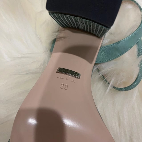 Gucci Green Sequin Gg Marmont Mid Heeled Sandals - Picture 13 of 13